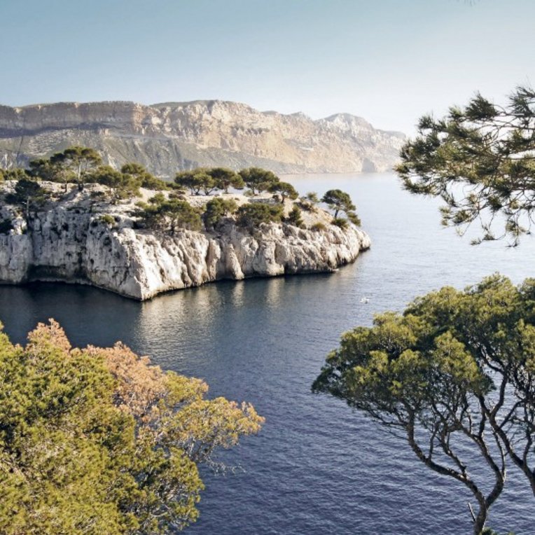 Landscape of Southern France with coastline and sea