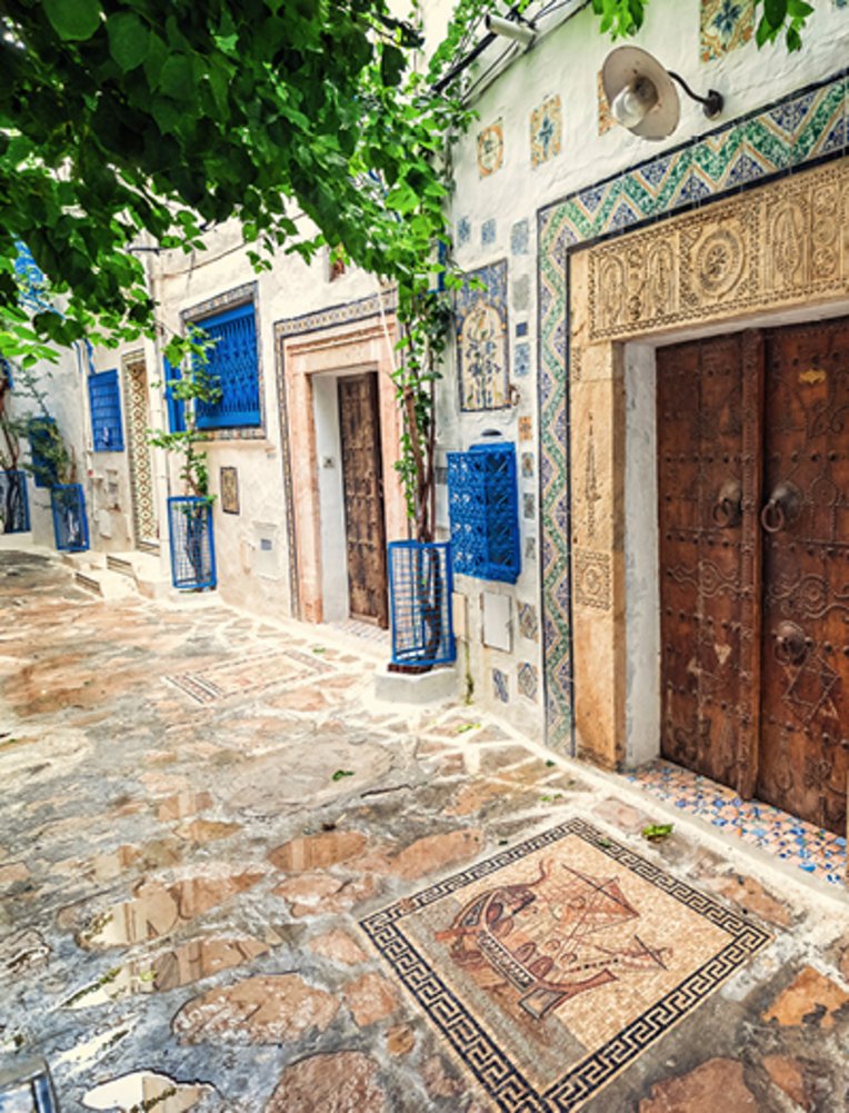Rue typique colorée en Tunisie